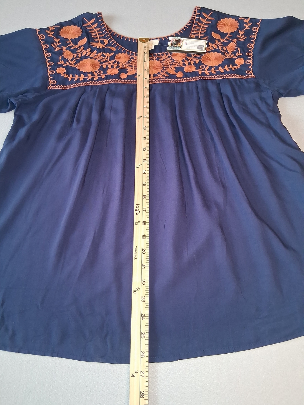 Embroidered Boho Blouse – Navy & Rust Floral (Size XL) NWOT - Picture 5 of 9